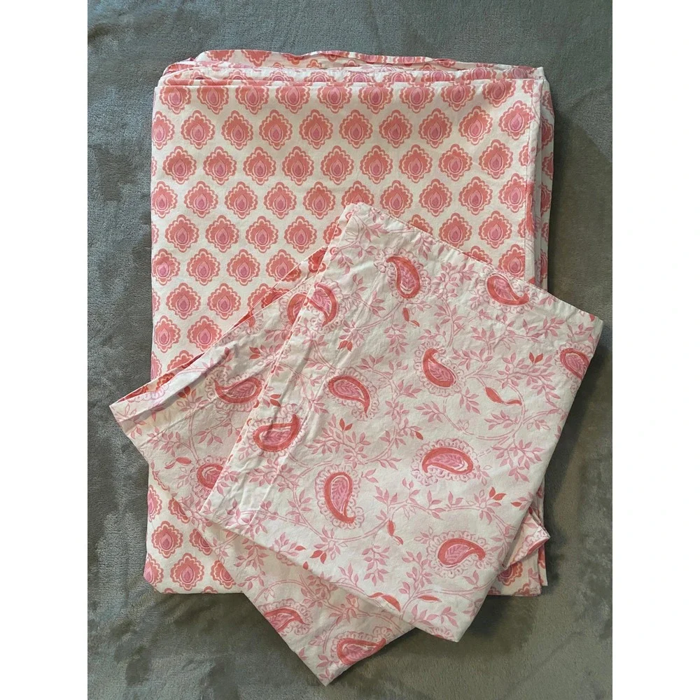 Pottery Barn Kids Twin Duvet Cover Set Pink Paisley Medallion Reversible Cotton